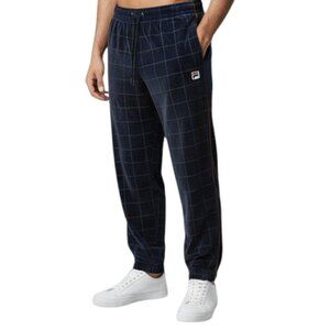 NWT FILA Ivy League Velour Trackpants Mens M Navy Logo Pattern Sweatpants Pants